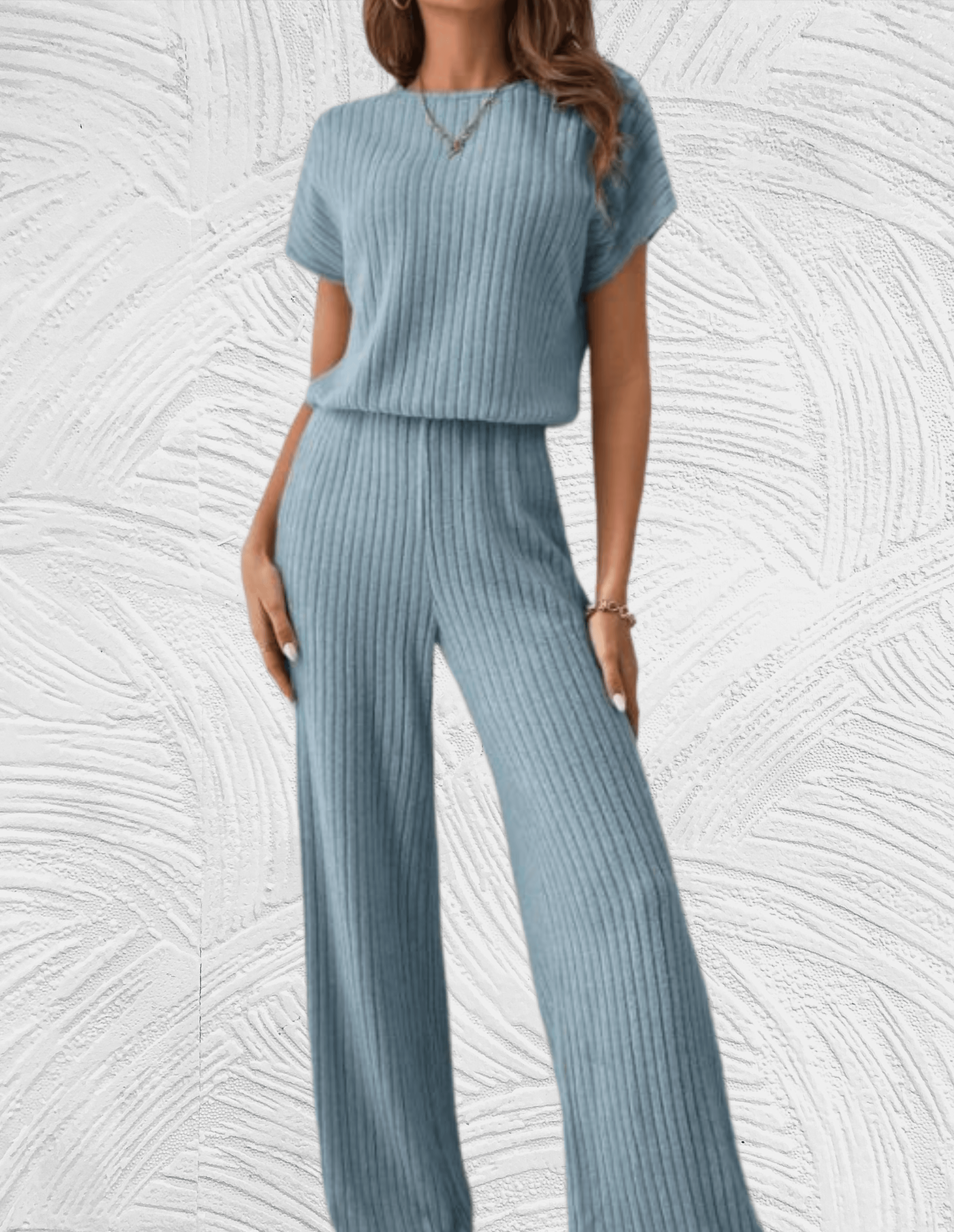 Daria - Strakke en chique jumpsuit met wijde en korte mouwen met geribd dessin - Miller-Mode